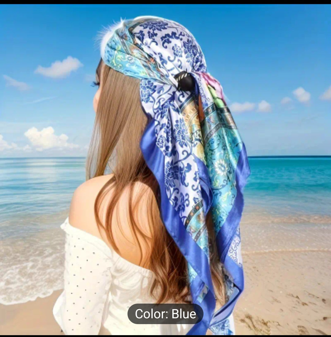 Women Colorful Paisley Print Head Scarf/Bandana - Blue