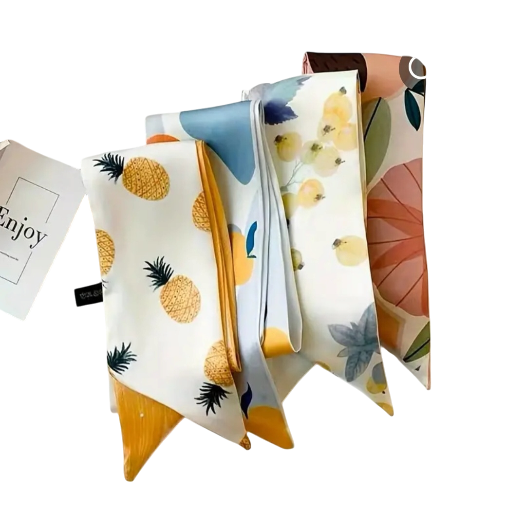 4pcs Set Fruit Print Silk Hair Ties/Scarf