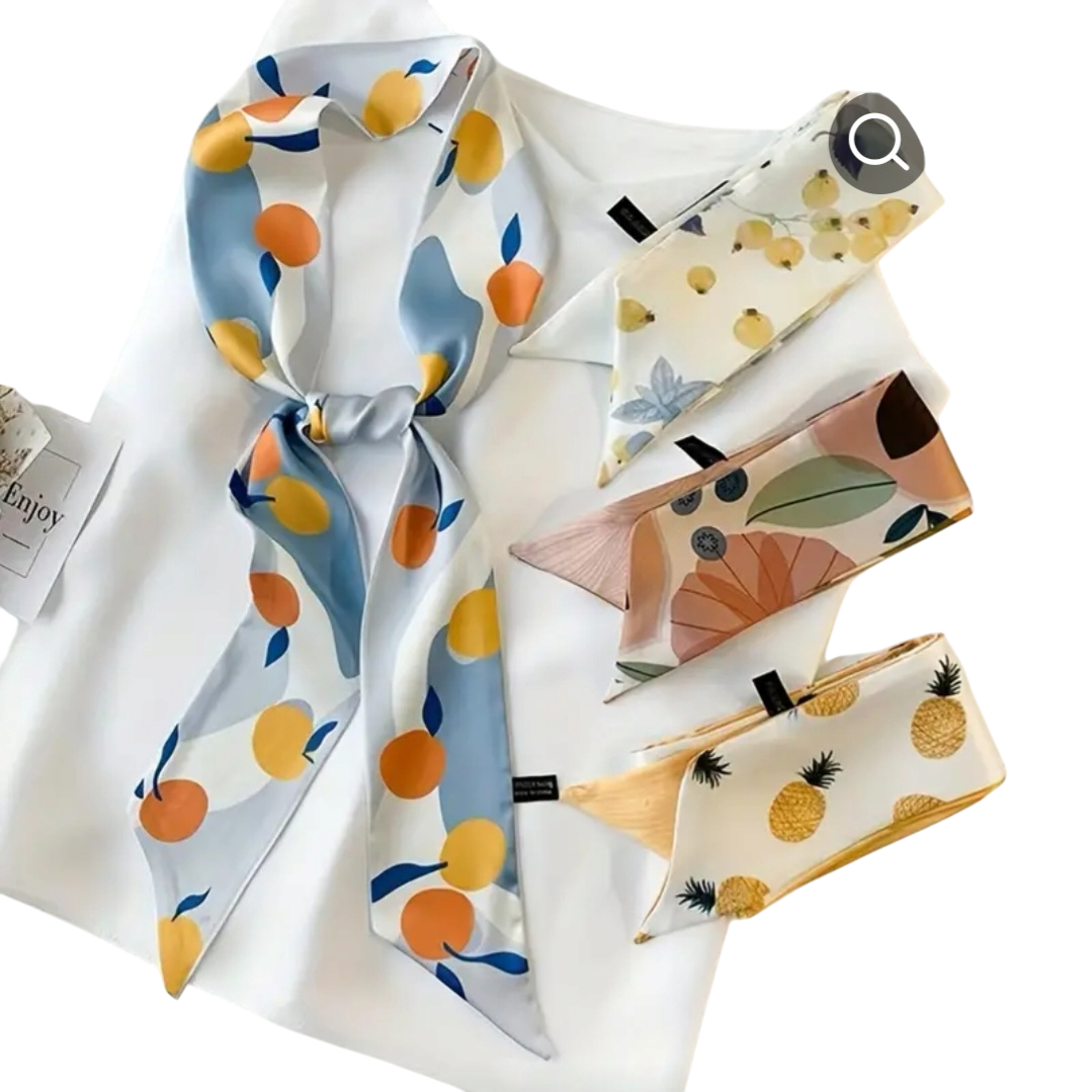 4pcs Set Fruit Print Silk Hair Ties/Scarf