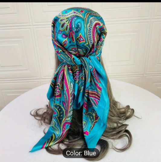 Women Colorful Paisley Print Head Scarf/Bandana - Blue