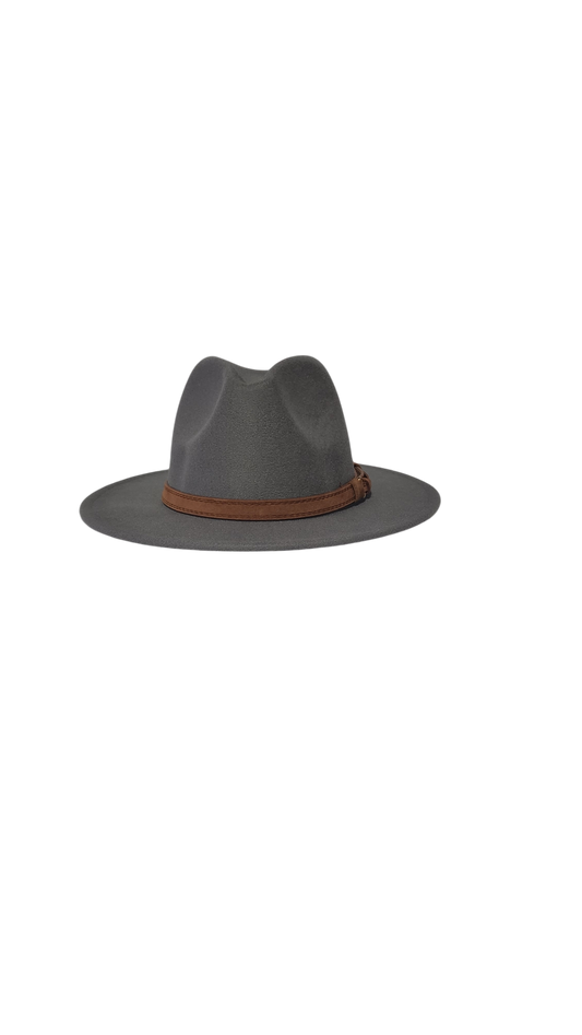 SOLID GREY FEDORA BROWN BELT