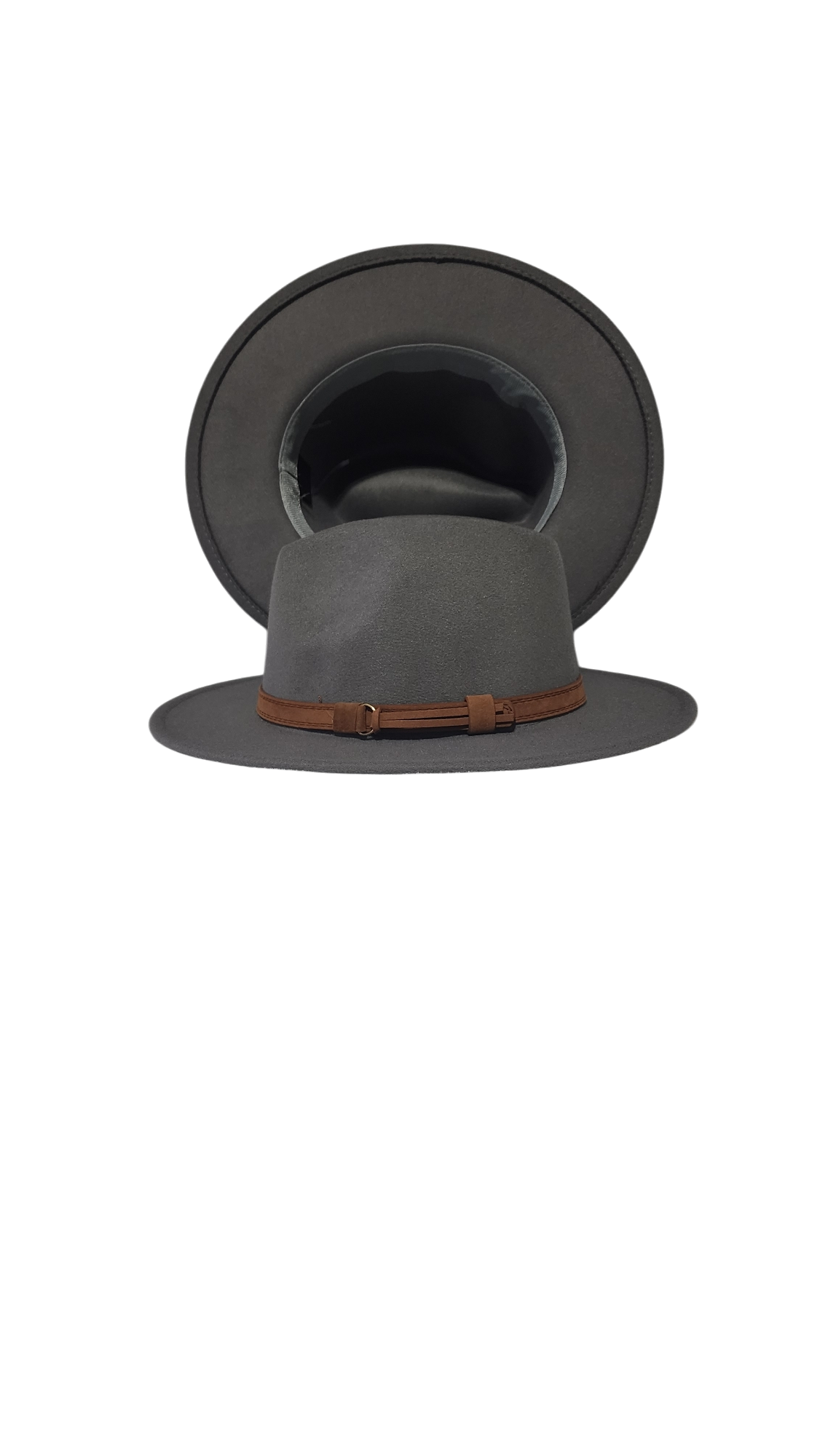 SOLID GREY FEDORA BROWN BELT