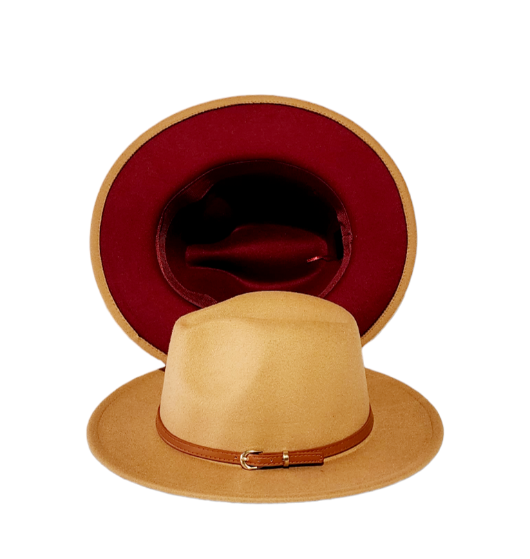 TAN BURGUNDY BOTTOM FEDORA