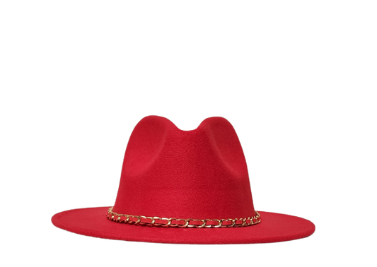 SOLID RED FEDORA WITH CHAIN